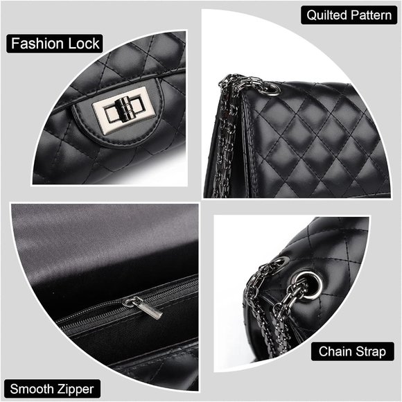 Quilted Crossbody Bags for Women Leather Ladies Shoulder Purses with Chain Strap - Picture 5 of 6